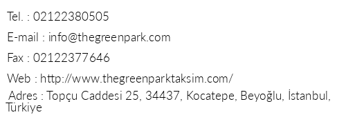 The Green Park Hotel Taksim telefon numaralar, faks, e-mail, posta adresi ve iletiim bilgileri